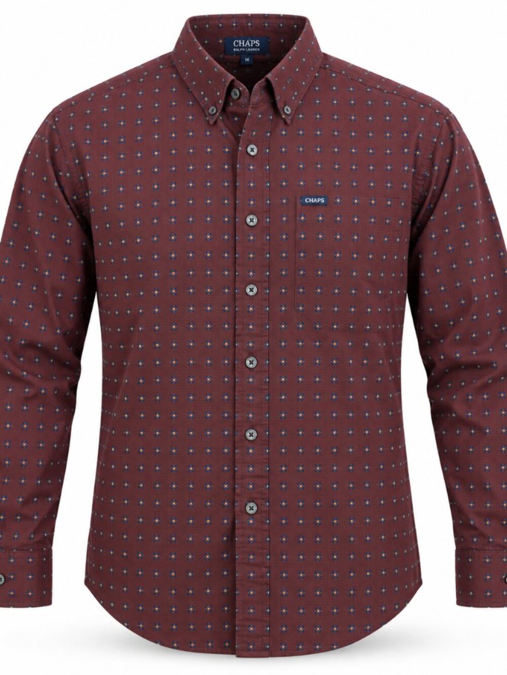 Vintage CHAPS Ralph Lauren Burgundy Geometric Button-Up Shirt Men’s M